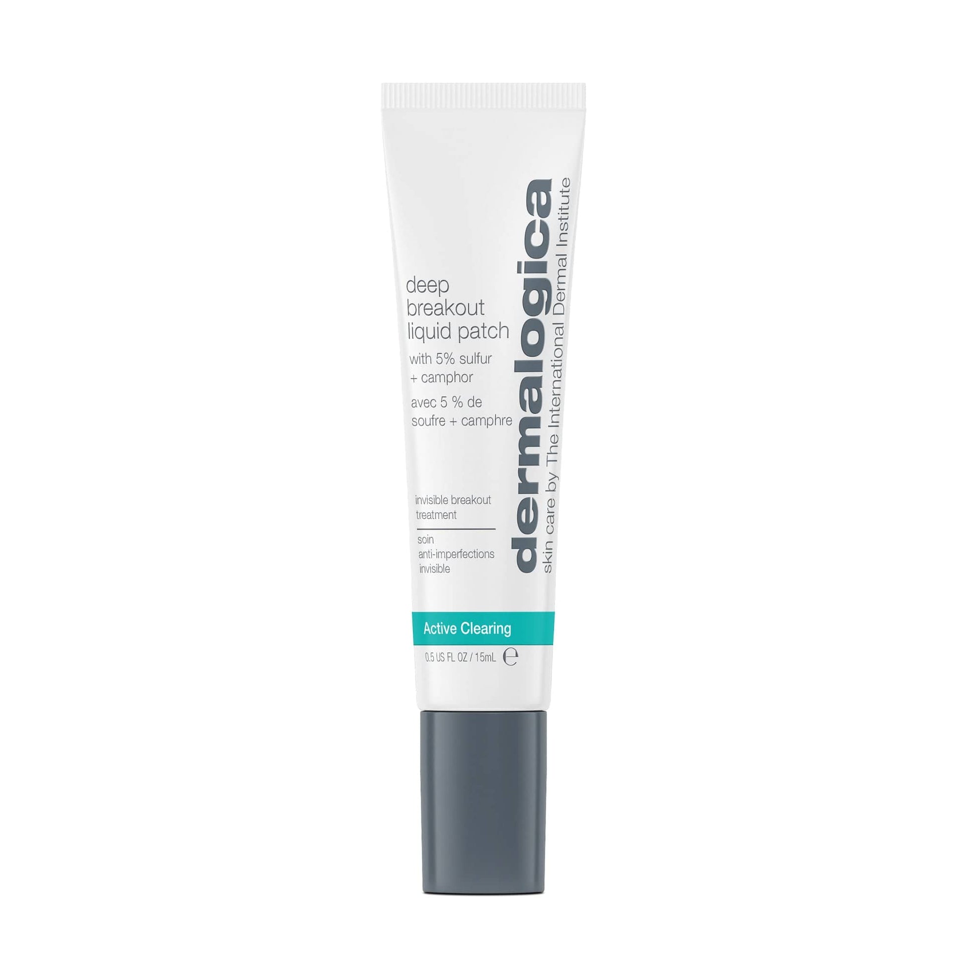 Tube der Active Clearing deep breakout liquid patch mit weißem Hintergrund.