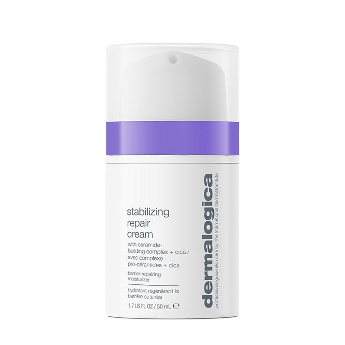 Weiße Flasche Dermalogica Stabilizing Repair Cream vor einem weißen Hintergrund.