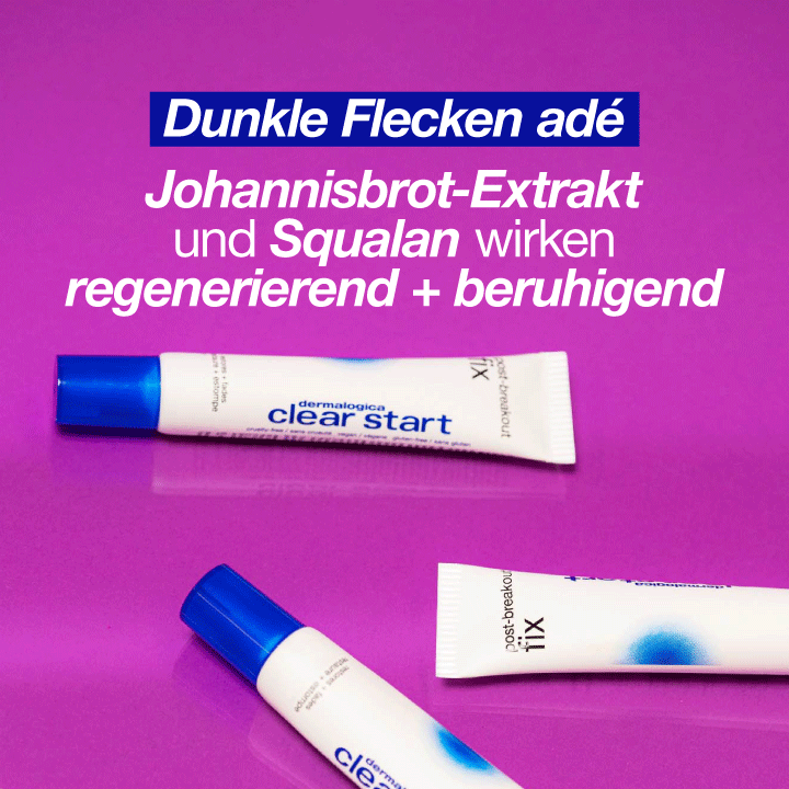 Zwei Produkte der Marke "Dermalogica Clear Start" auf einem pinken Hintergrund.