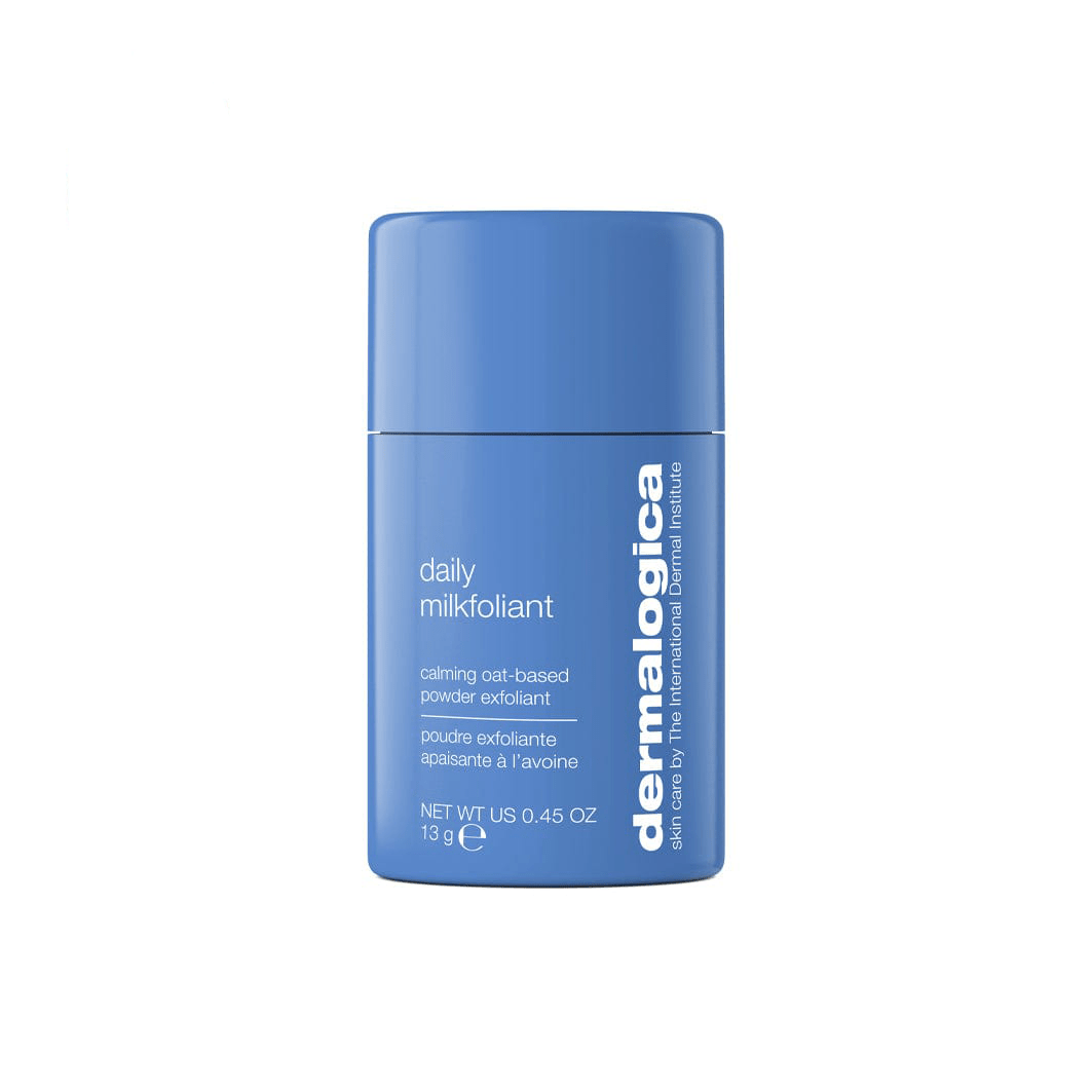 Blauer Behälter mit Dermalogica Daily Microfoliant Hautpflegeprodukt.