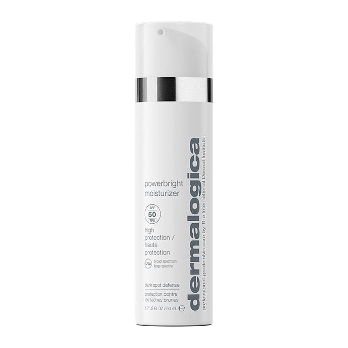 Dermalogica Powerbright Feuchtigkeitscreme mit LSF 50 in einer weißen Pumpflasche.