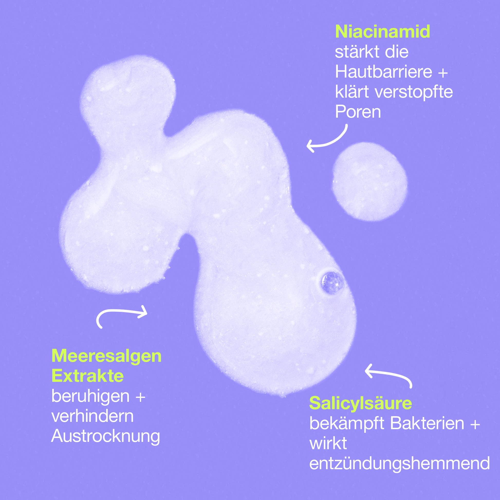 Breakout Clearing Booster mit Wirkstoffen wie Niacinamid, Meeresalgenextrakten und Salicylsäure, hervorgehoben für wohltuende Wirkung auf die Haut und Anti-Pickel-Wirkung.