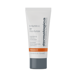 Eine 0,24-oz-Tube BioLumin-C Gel Moisturizer Mini mit Vitamin C, in weiß-grauer Verpackung mit orangefarbenem Akzent. KEIN VERKAUFSPRODUKT, nicht bestellbar.