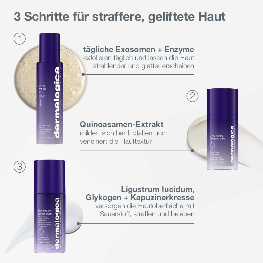 Erleben Sie die verwandelnde Kraft des „Expert Lift Set“ – drei hochentwickelte Hautpflegeprodukte, die speziell darauf ausgelegt sind, den Zeichen der Hautalterung entgegenzuwirken und die langfristige Vitalität Ihrer Haut zu fördern. Diese dreistufige Pflege kombiniert peelende, glättende und revitalisierende Wirkungen für straffere, geliftete Haut und verhilft Ihnen zu einem anhaltenden, jugendlichen Strahlen.