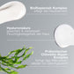 Die mit dem BioReplenish-Komplex angereicherten „Intensive Moisture Balance“-Cremes werden mit ihren Vorteilen für trockene Haut dargestellt; unten links ist ein Grünalgenblatt zu sehen.