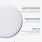 Eine weiße Kreisform auf hellem Hintergrund zeigt drei deutsche Textzeilen über straffende Feuchtigkeitspflege, Hautalterung und Phyto Nature Oxygen Cream, die jeweils durch kleine Punkte mit dem Hauptkreis verbunden sind.