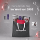 Eine schwarze Dermalogica-Tragetasche enthält das innovative „BIOHACKING SKIN LONGEVITY TICKET“ sowie Hautpflegeprodukte und Gutscheine zur Förderung der Hautalterungsprävention, dargestellt vor einem grauen Hintergrund mit Molekülgrafiken und dem Schriftzug „Deine Goodie Bag im Wert von 240 €“.