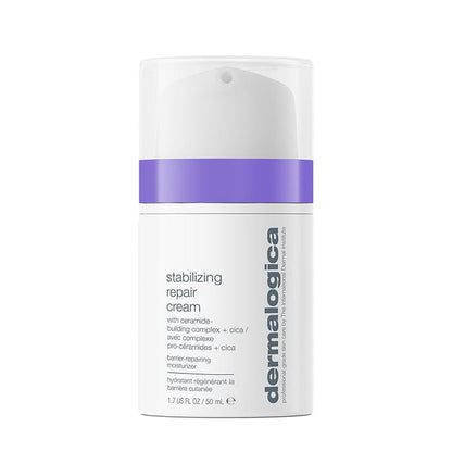 Weiße Flasche Dermalogica Stabilizing Repair Cream vor einem weißen Hintergrund.