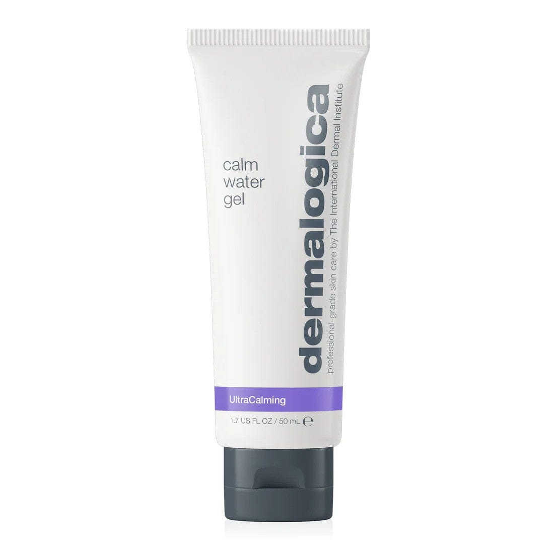 Eine 1,7-Unzen-Tube Calm Water Gel mit Feuchtigkeitspflege-Etikett, mit dem öfreie Feuchtigkeitsgel und weißer Verpackung.