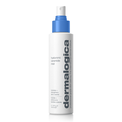 Flasche des Hautpflegeprodukts "Dermalogica Hyaluronic Ceramide Mist" auf weißem Hintergrund.