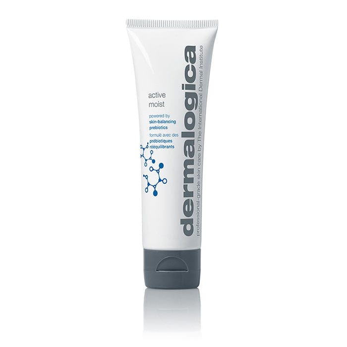 Tube Dermalogica Active Moist Feuchtigkeitscreme auf weißem Hintergrund.