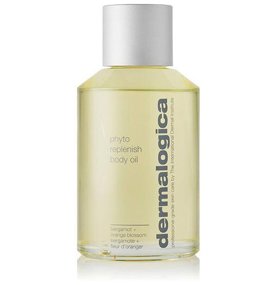 Flasche Dermalogica Phyto Replenish Body Oil auf weißem Hintergrund.