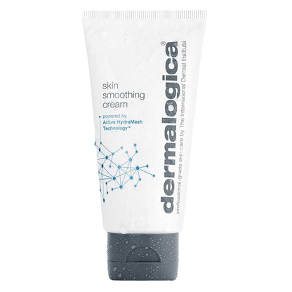 Hautglättende Creme "skin smoothing cream" von Dermalogica in einer weißen Tube mit grafischen Elementen.