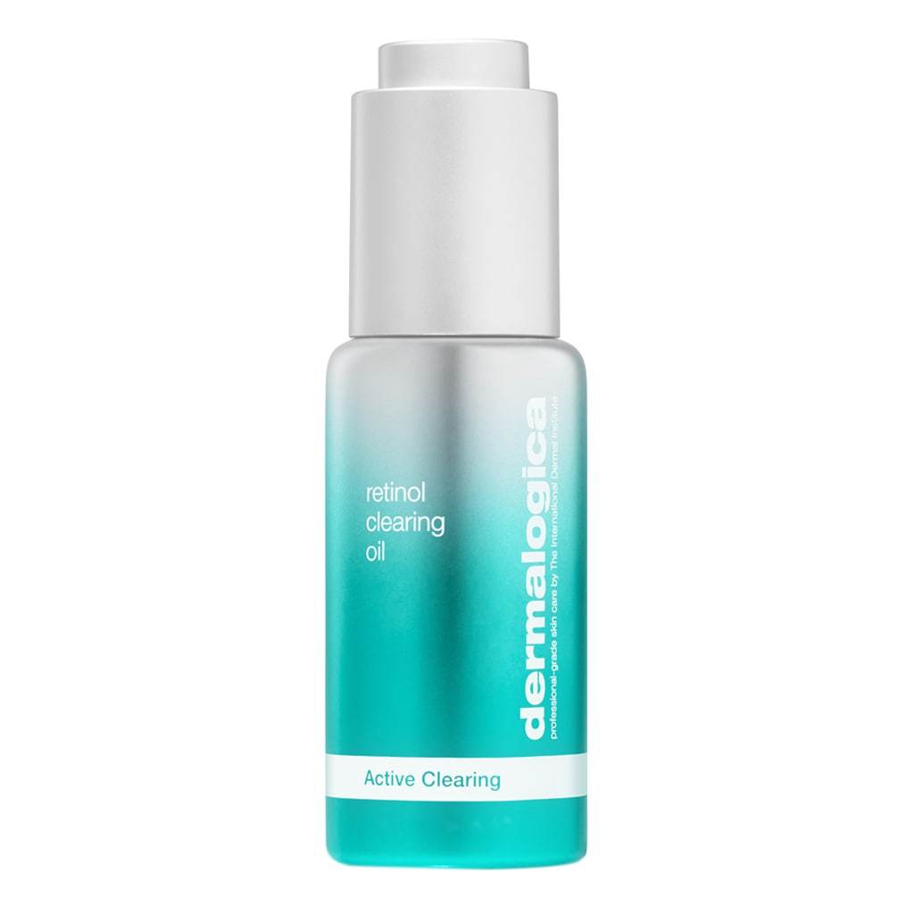 Flasche mit Dermalogica Retinol Clearing Oil auf weißem Hintergrund.