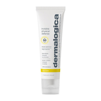 Tube der Dermalogica Invisible Physical Defense Sonnencreme mit SPF 30 auf weißem Hintergrund.